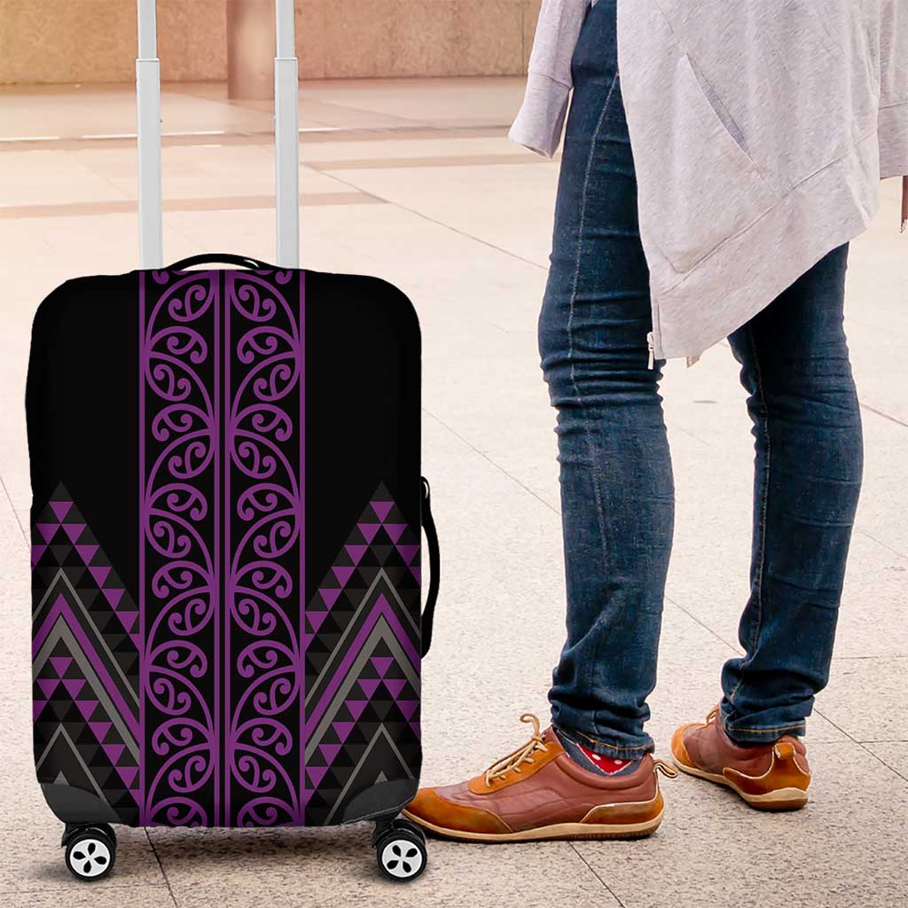 Purple Aotearoa Mangopare Kowhaiwhai and Niho Taniwha Luggage Cover Maori New Zealand LT14 Purple - Polynesian Pride