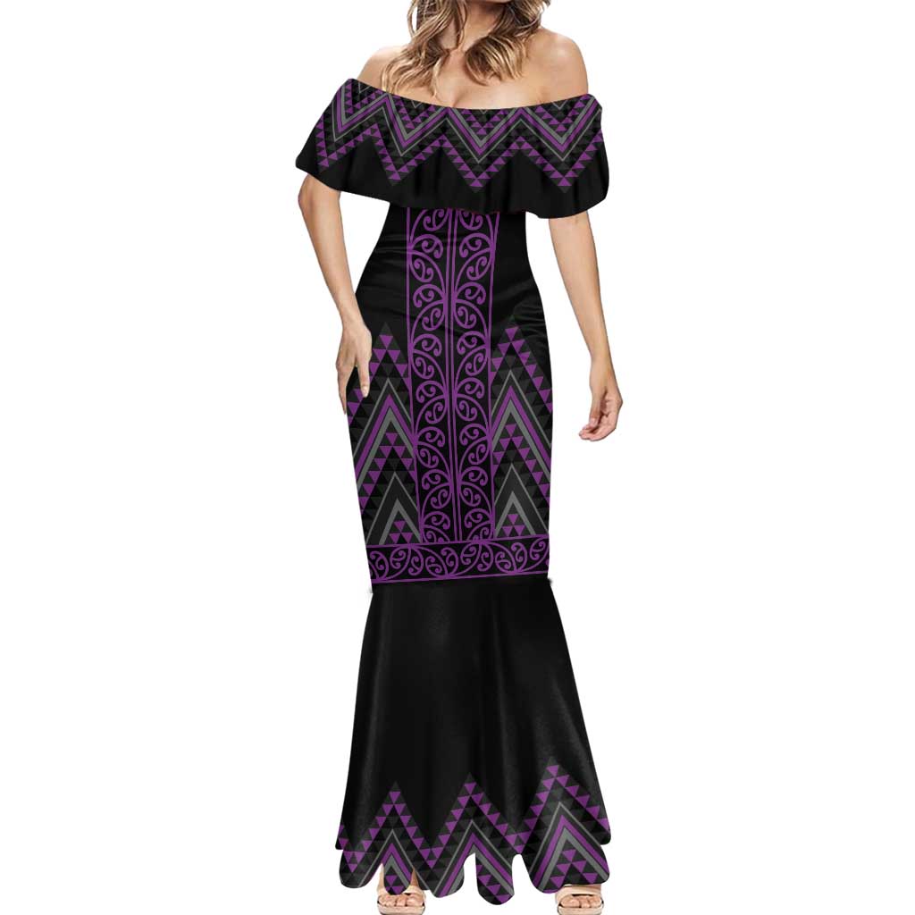 Purple Aotearoa Mangopare Kowhaiwhai and Niho Taniwha Mermaid Dress Maori New Zealand LT14 - Polynesian Pride