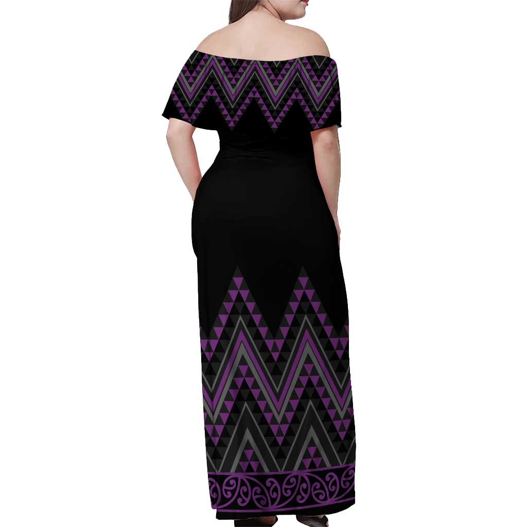 Purple Aotearoa Mangopare Kowhaiwhai and Niho Taniwha Off Shoulder Maxi Dress Maori New Zealand LT14 - Polynesian Pride