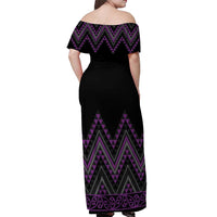 Purple Aotearoa Mangopare Kowhaiwhai and Niho Taniwha Off Shoulder Maxi Dress Maori New Zealand LT14 - Polynesian Pride