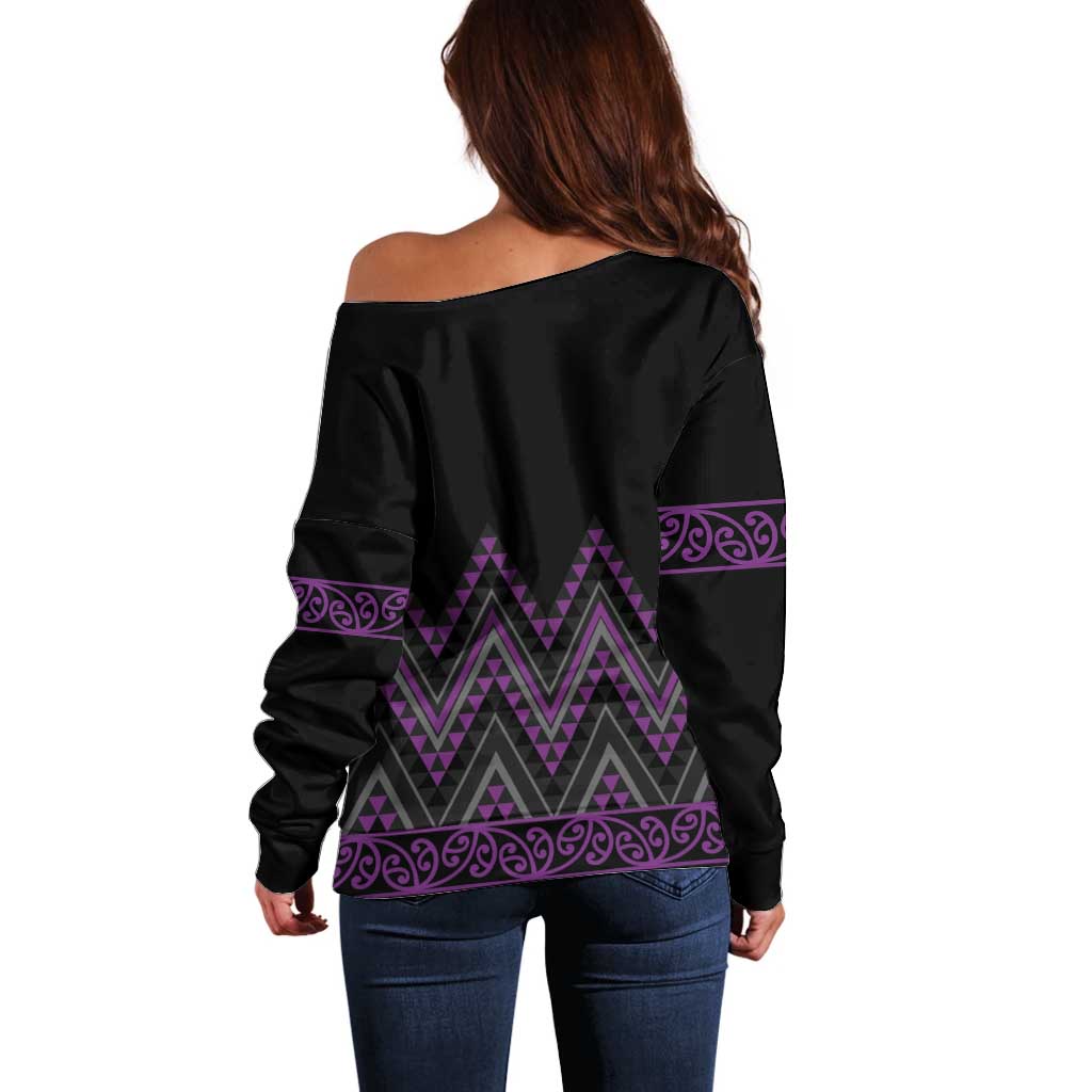 Purple Aotearoa Mangopare Kowhaiwhai and Niho Taniwha Off Shoulder Sweater Maori New Zealand LT14 - Polynesian Pride