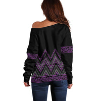 Purple Aotearoa Mangopare Kowhaiwhai and Niho Taniwha Off Shoulder Sweater Maori New Zealand LT14 - Polynesian Pride
