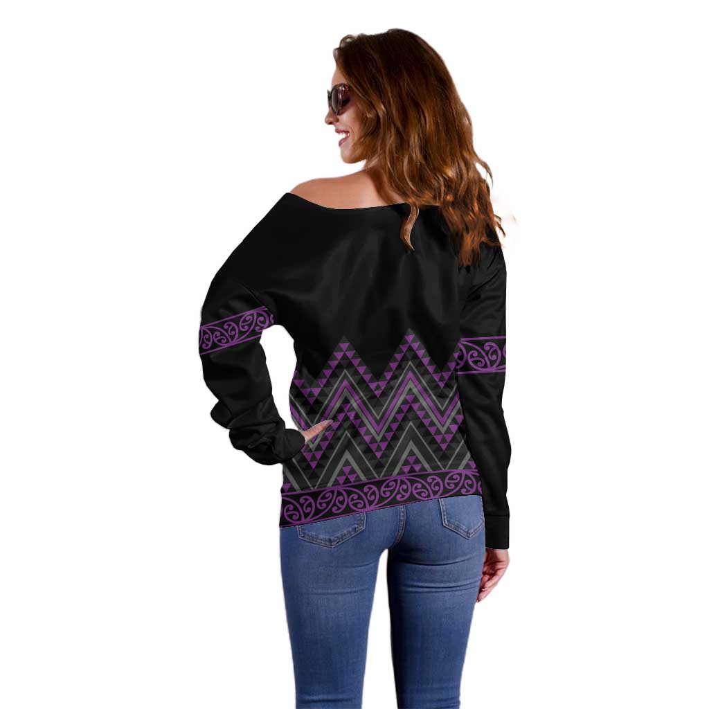 Purple Aotearoa Mangopare Kowhaiwhai and Niho Taniwha Off Shoulder Sweater Maori New Zealand LT14 - Polynesian Pride