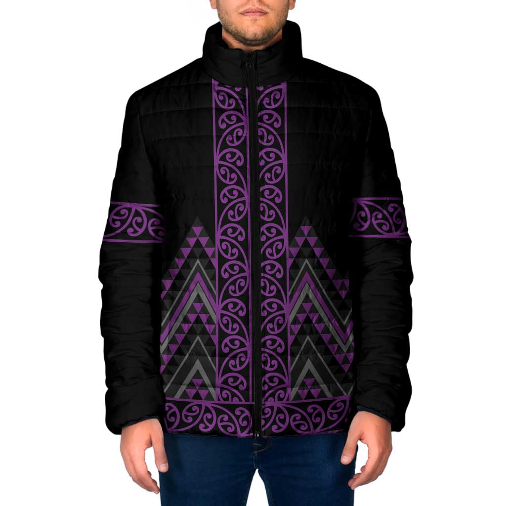 Purple Aotearoa Mangopare Kowhaiwhai Niho Taniwha Padded Jacket Maori New Zealand LT14 Men Purple - Polynesian Pride