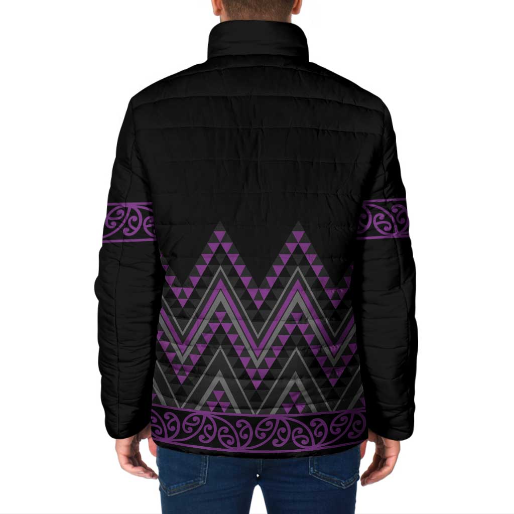 Purple Aotearoa Mangopare Kowhaiwhai Niho Taniwha Padded Jacket Maori New Zealand LT14 - Polynesian Pride