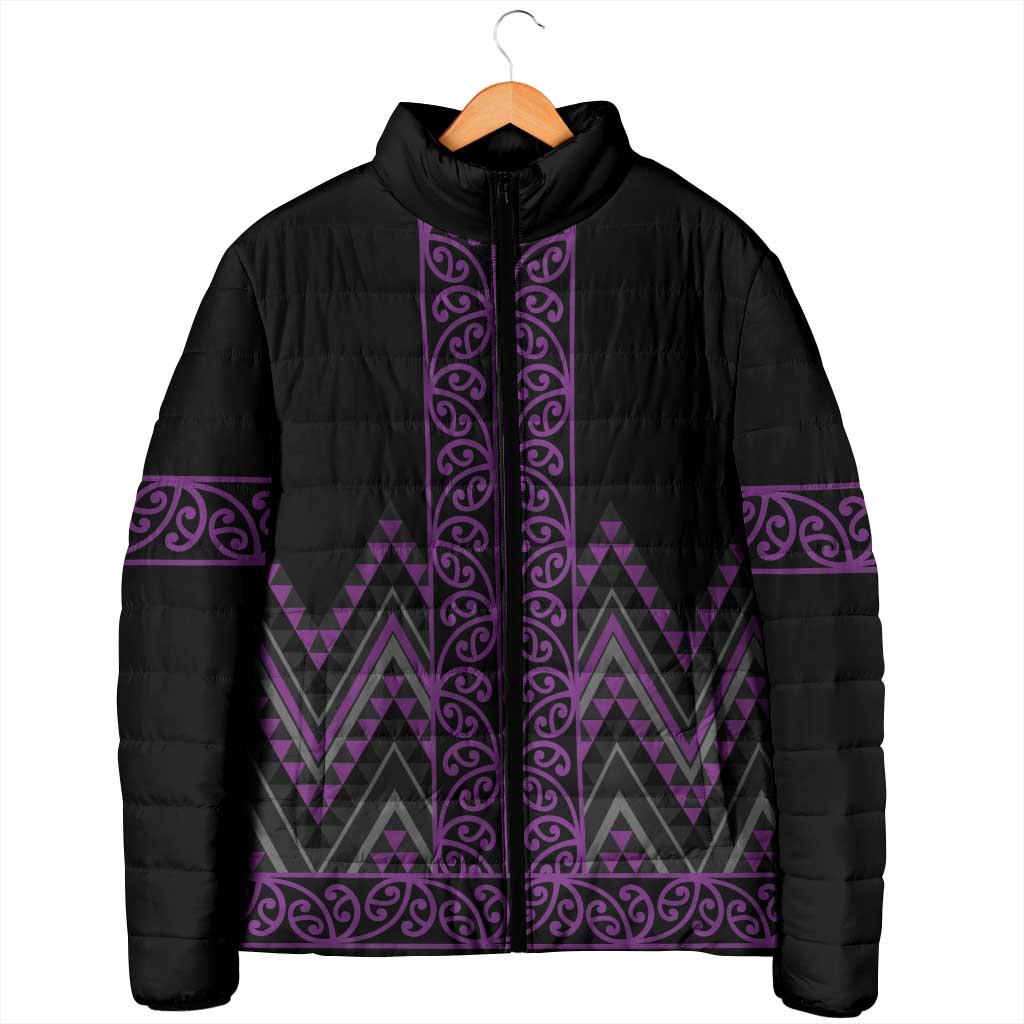 Purple Aotearoa Mangopare Kowhaiwhai Niho Taniwha Padded Jacket Maori New Zealand LT14 - Polynesian Pride
