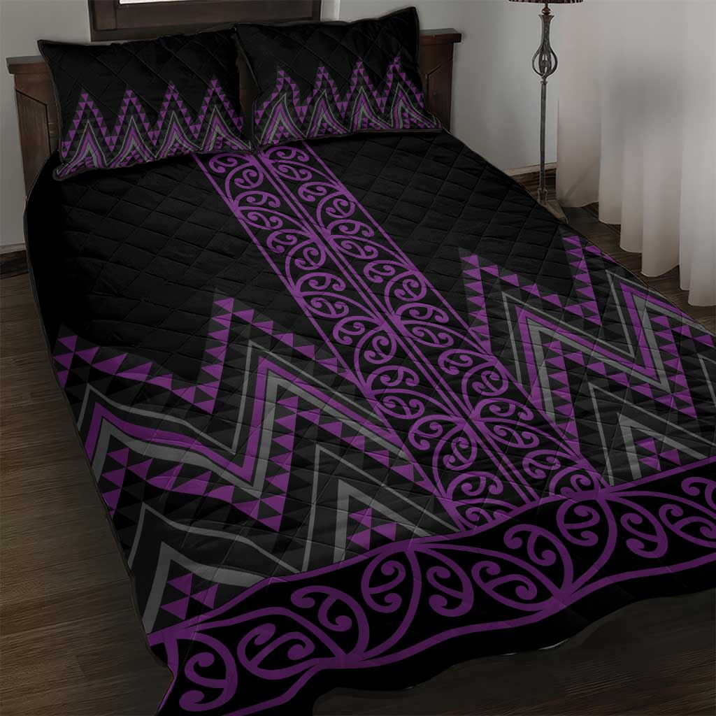 Purple Aotearoa Mangopare Kowhaiwhai and Niho Taniwha Quilt Bed Set Maori New Zealand LT14 Purple - Polynesian Pride