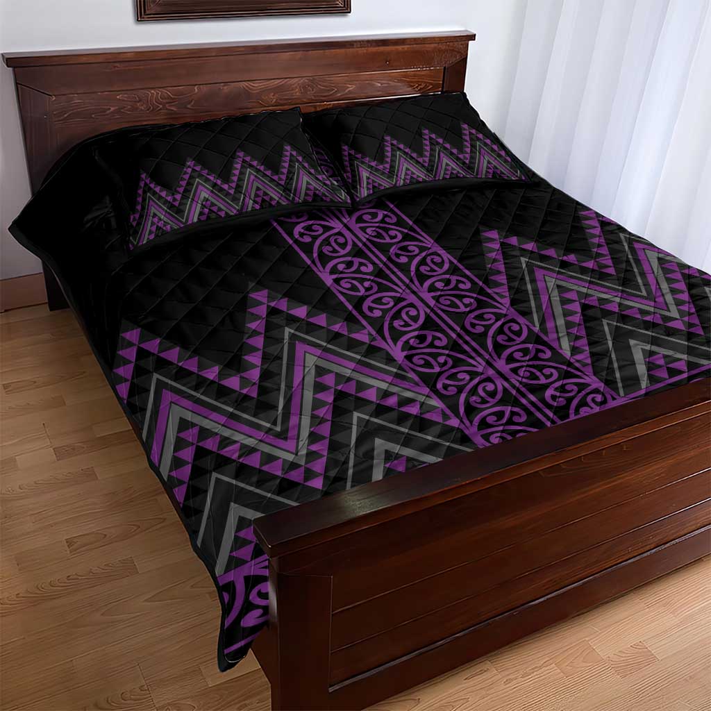 Purple Aotearoa Mangopare Kowhaiwhai and Niho Taniwha Quilt Bed Set Maori New Zealand LT14 - Polynesian Pride