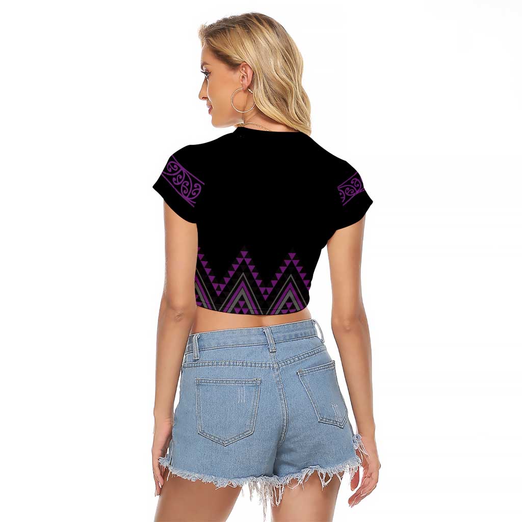 Purple Aotearoa Mangopare Kowhaiwhai and Niho Taniwha Raglan Cropped T Shirt Maori New Zealand LT14 - Polynesian Pride