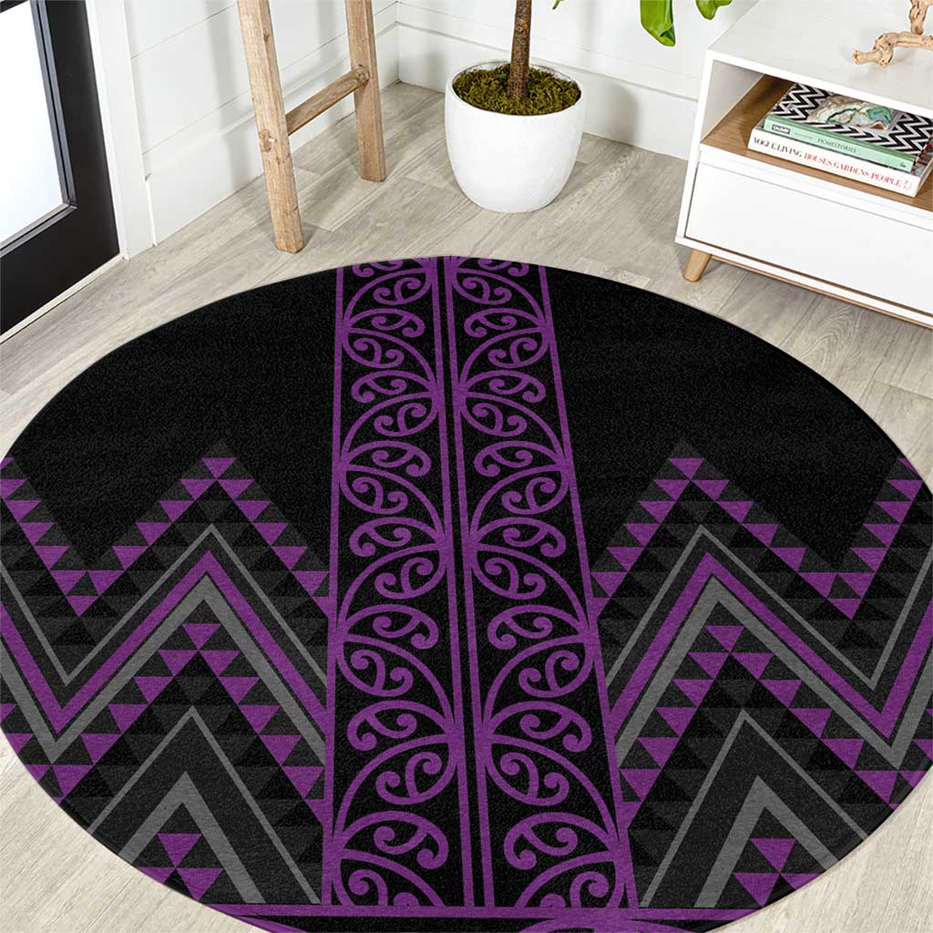 Purple Aotearoa Mangopare Kowhaiwhai and Niho Taniwha Round Carpet Maori New Zealand LT14 Purple - Polynesian Pride