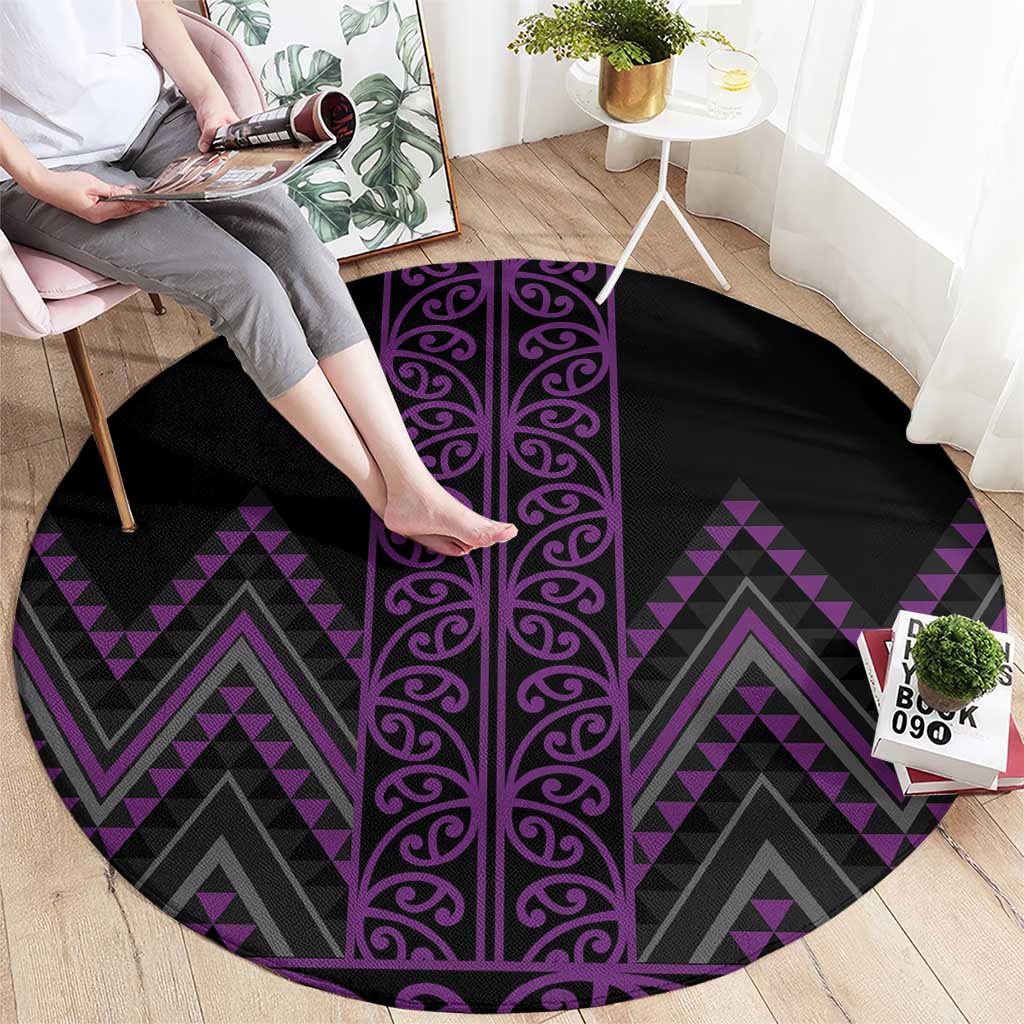 Purple Aotearoa Mangopare Kowhaiwhai and Niho Taniwha Round Carpet Maori New Zealand LT14 - Polynesian Pride