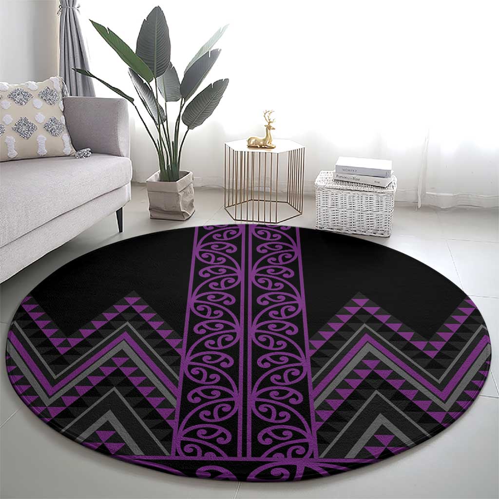 Purple Aotearoa Mangopare Kowhaiwhai and Niho Taniwha Round Carpet Maori New Zealand LT14 - Polynesian Pride