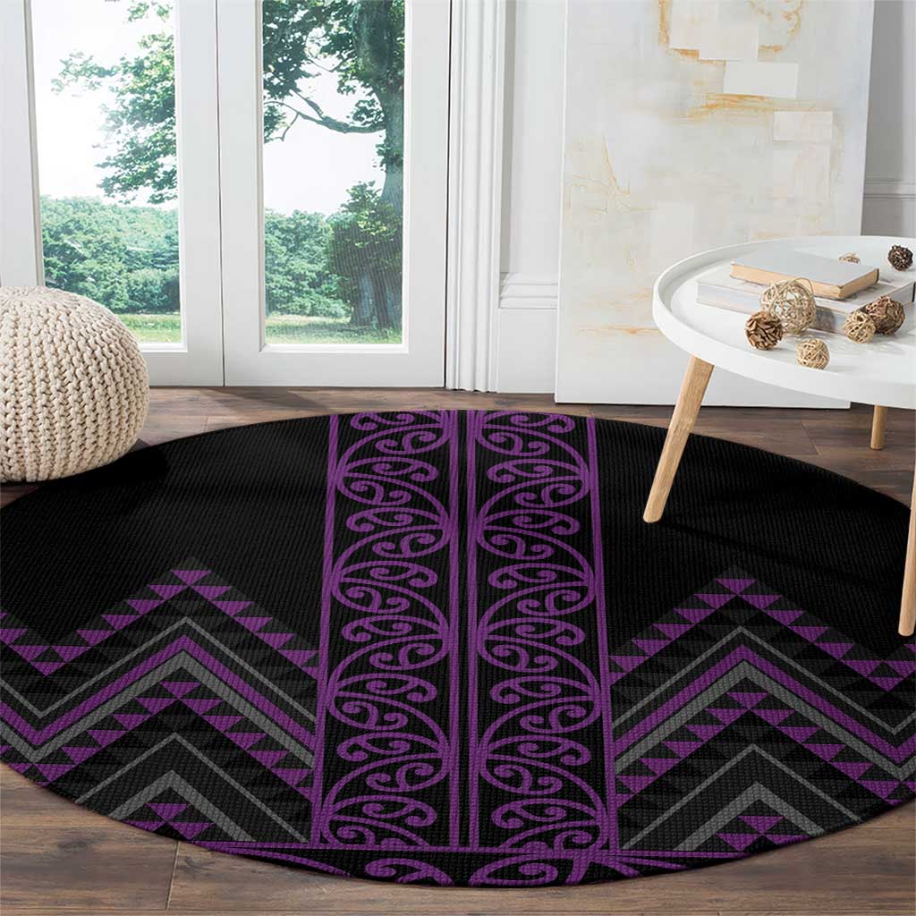 Purple Aotearoa Mangopare Kowhaiwhai and Niho Taniwha Round Carpet Maori New Zealand LT14 - Polynesian Pride