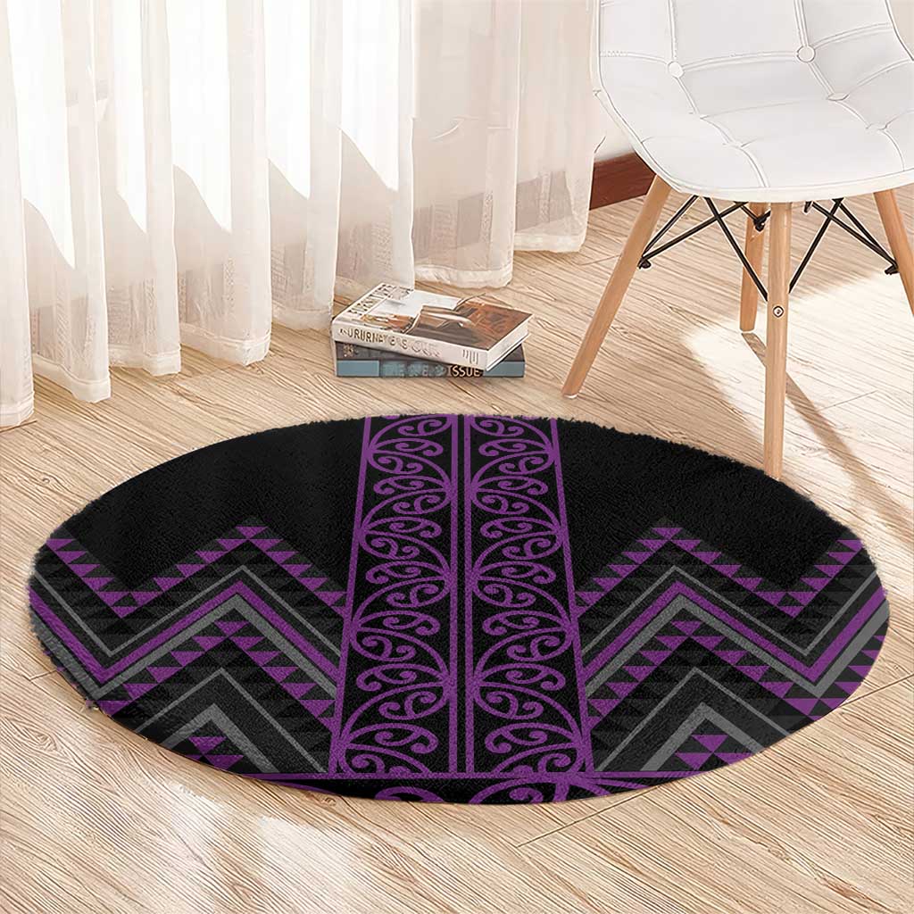 Purple Aotearoa Mangopare Kowhaiwhai and Niho Taniwha Round Carpet Maori New Zealand LT14 - Polynesian Pride