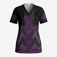 Purple Aotearoa Mangopare Kowhaiwhai and Niho Taniwha Scrub Top Maori New Zealand LT14 Adult Purple - Polynesian Pride