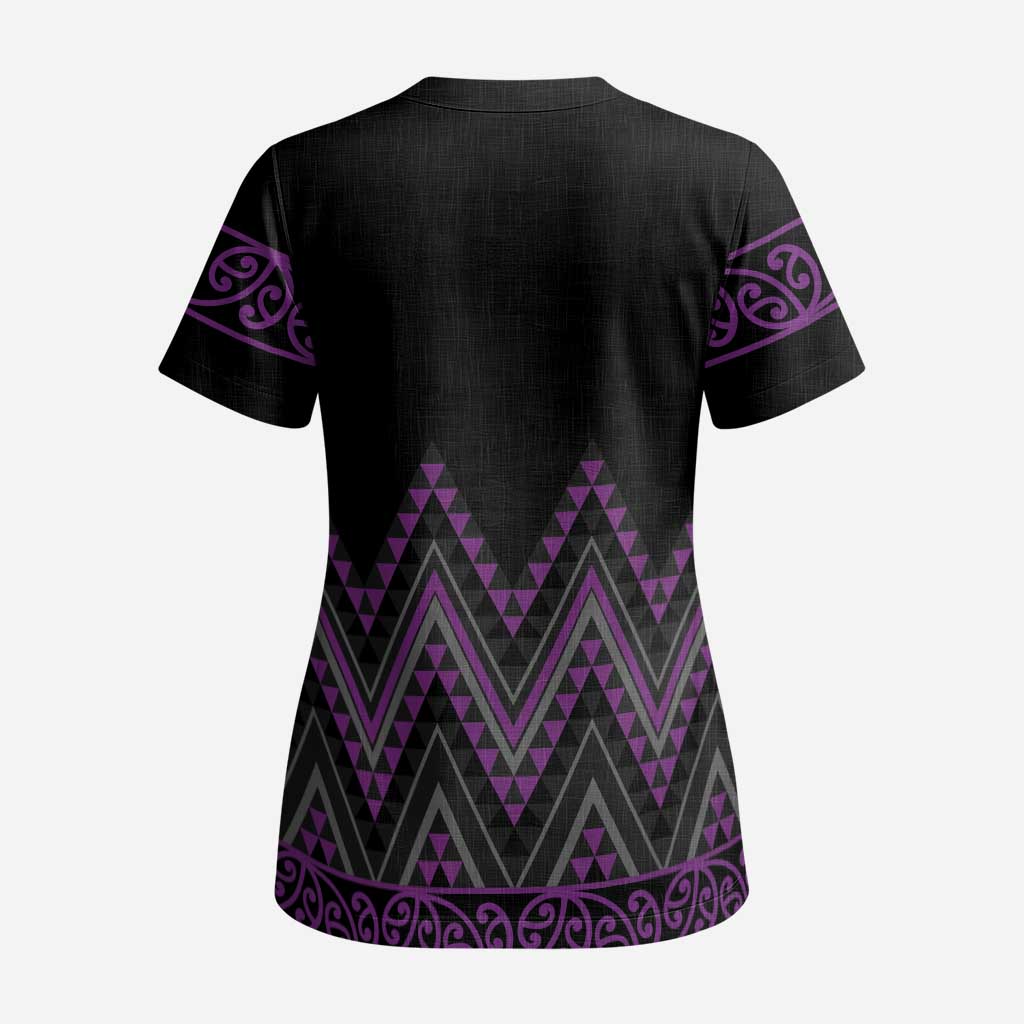 Purple Aotearoa Mangopare Kowhaiwhai and Niho Taniwha Scrub Top Maori New Zealand LT14 - Polynesian Pride