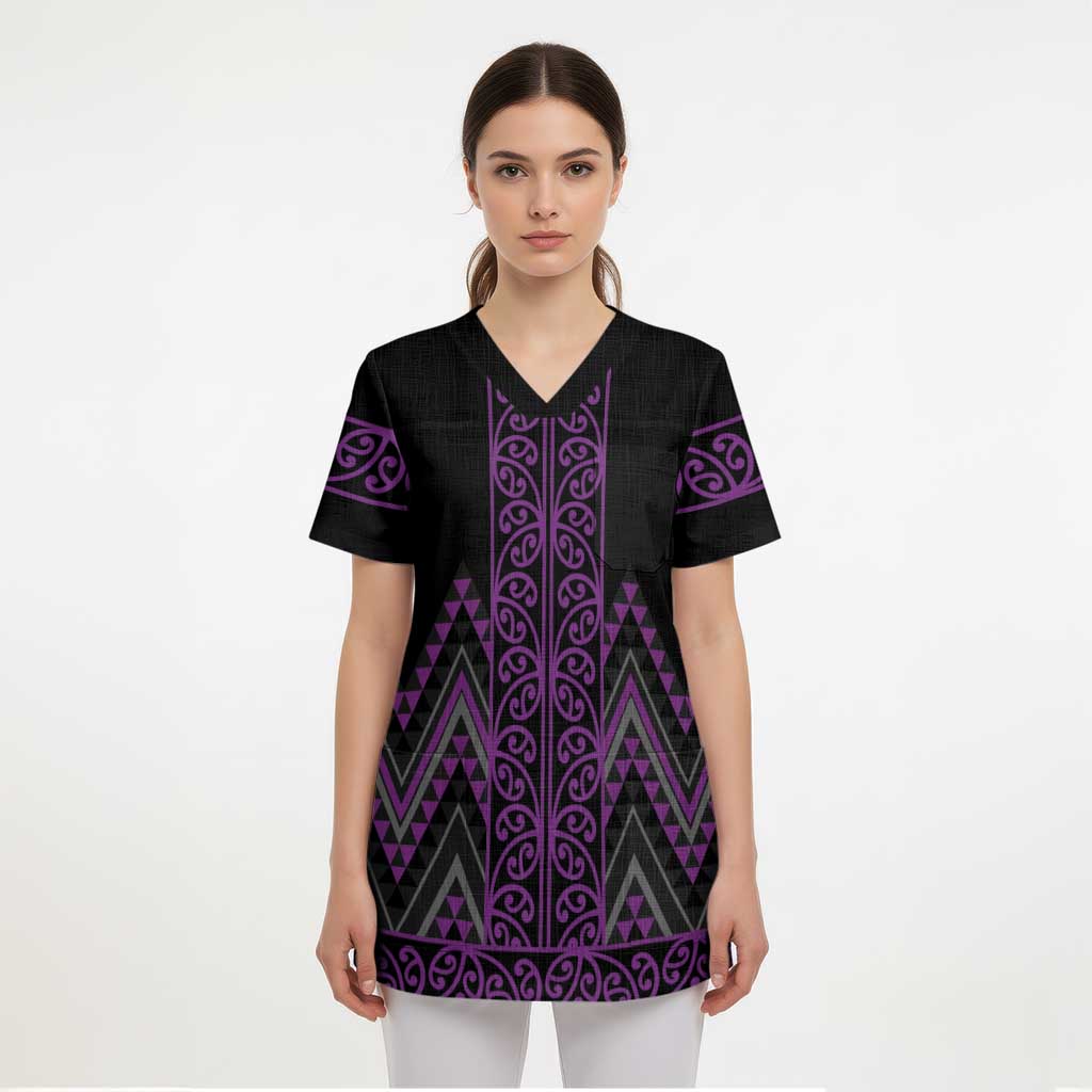 Purple Aotearoa Mangopare Kowhaiwhai and Niho Taniwha Scrub Top Maori New Zealand LT14 - Polynesian Pride