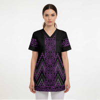 Purple Aotearoa Mangopare Kowhaiwhai and Niho Taniwha Scrub Top Maori New Zealand LT14 - Polynesian Pride