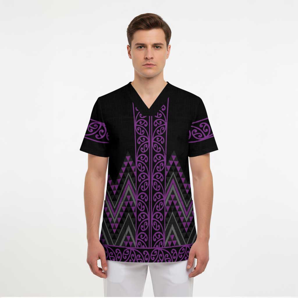 Purple Aotearoa Mangopare Kowhaiwhai and Niho Taniwha Scrub Top Maori New Zealand LT14 - Polynesian Pride