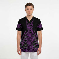 Purple Aotearoa Mangopare Kowhaiwhai and Niho Taniwha Scrub Top Maori New Zealand LT14 - Polynesian Pride