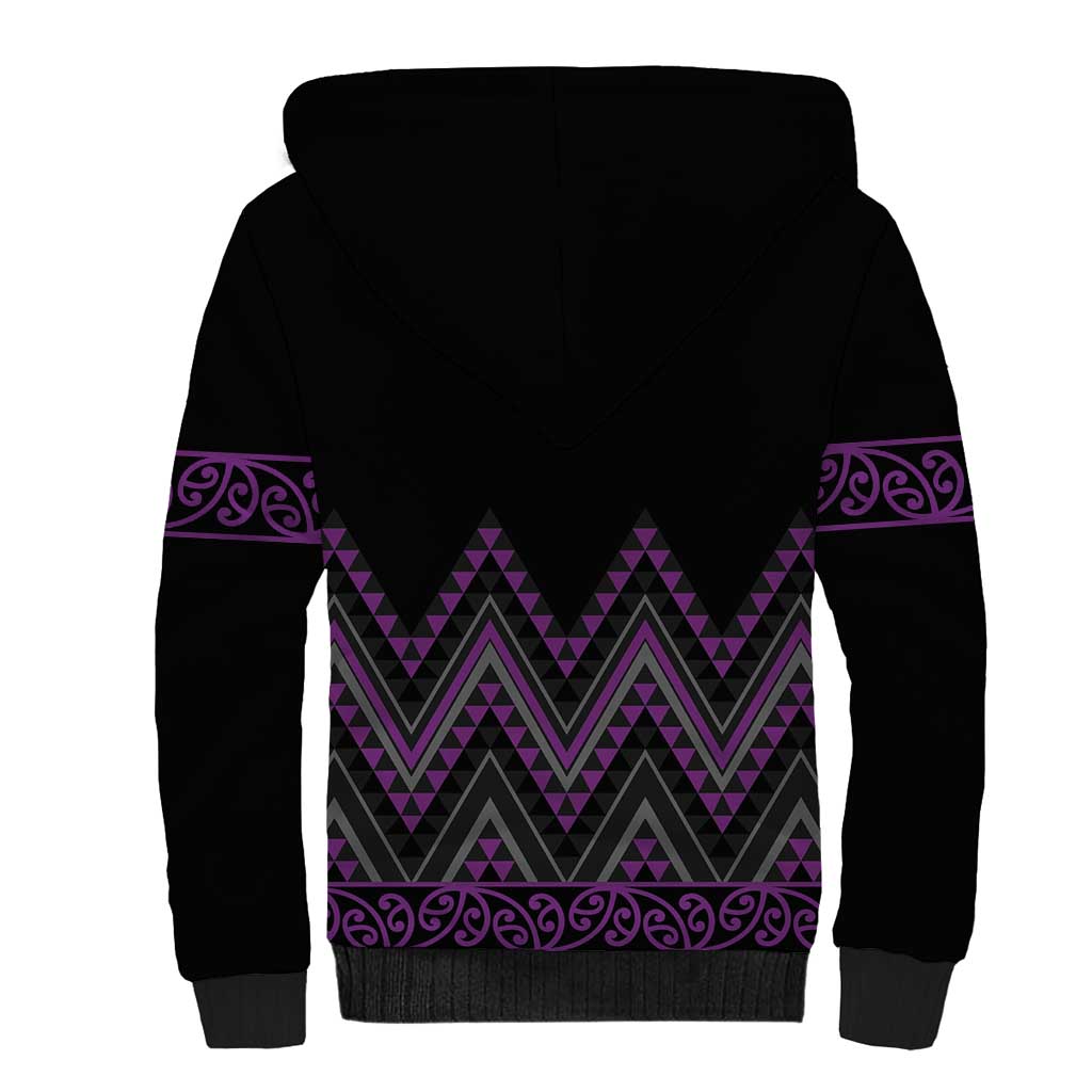 Purple Aotearoa Mangopare Kowhaiwhai and Niho Taniwha Sherpa Hoodie Maori New Zealand LT14 - Polynesian Pride