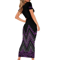 Purple Aotearoa Mangopare Kowhaiwhai and Niho Taniwha Short Sleeve Bodycon Dress Maori New Zealand LT14 - Polynesian Pride