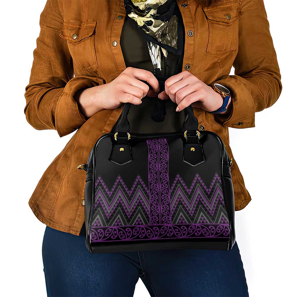 Purple Aotearoa Mangopare Kowhaiwhai and Niho Taniwha Shoulder Handbag Maori New Zealand LT14 - Polynesian Pride