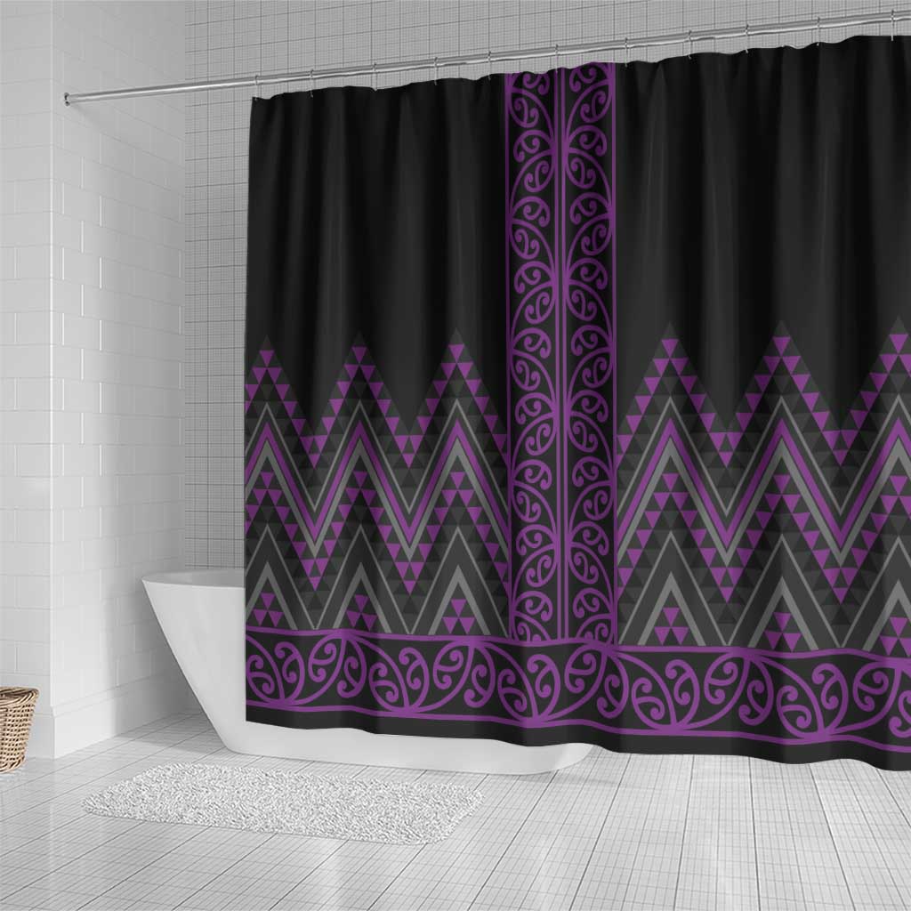 Purple Aotearoa Mangopare Kowhaiwhai and Niho Taniwha Shower Curtain Maori New Zealand LT14 - Polynesian Pride