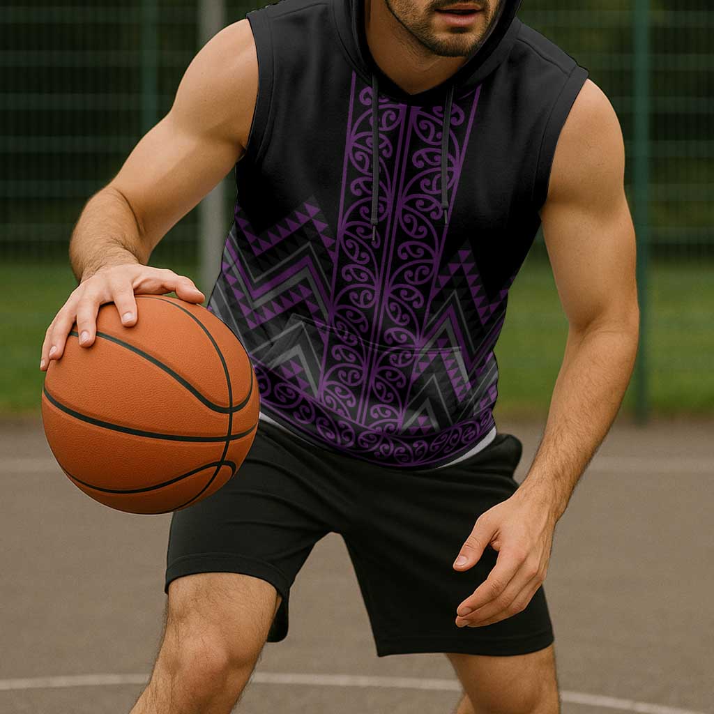 Purple Aotearoa Mangopare Kowhaiwhai Niho Taniwha Sleeveless Hoodie Maori New Zealand LT14 - Polynesian Pride