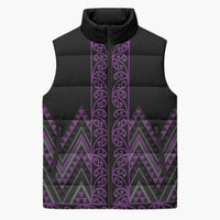 Purple Aotearoa Mangopare Kowhaiwhai Niho Taniwha Sleeveless Puffer Jacket Maori New Zealand LT14 Unisex Purple - Polynesian Pride