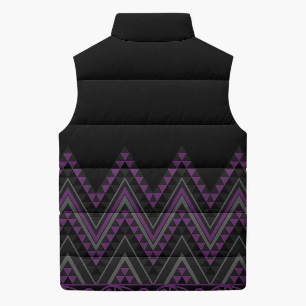 Purple Aotearoa Mangopare Kowhaiwhai Niho Taniwha Sleeveless Puffer Jacket Maori New Zealand LT14 - Polynesian Pride
