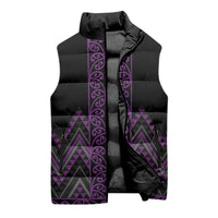 Purple Aotearoa Mangopare Kowhaiwhai Niho Taniwha Sleeveless Puffer Jacket Maori New Zealand LT14 - Polynesian Pride