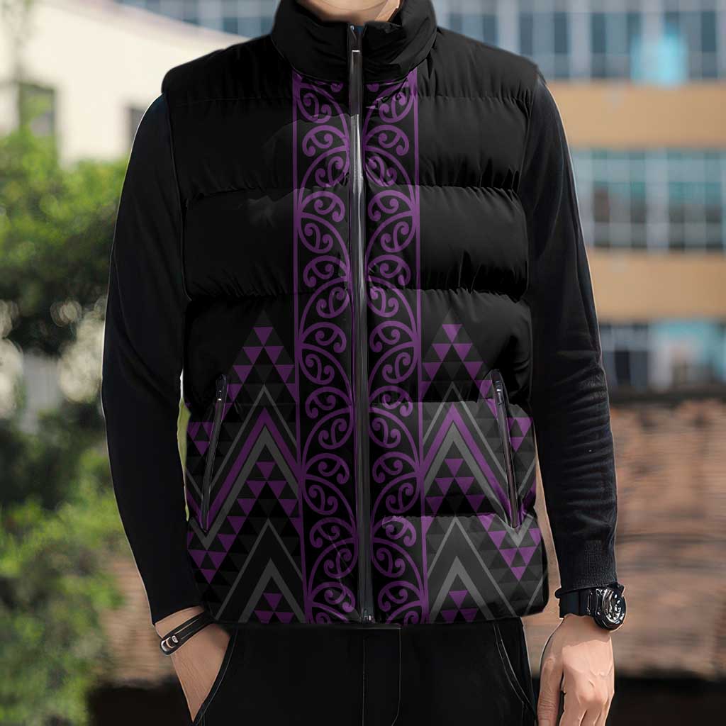 Purple Aotearoa Mangopare Kowhaiwhai Niho Taniwha Sleeveless Puffer Jacket Maori New Zealand LT14 - Polynesian Pride