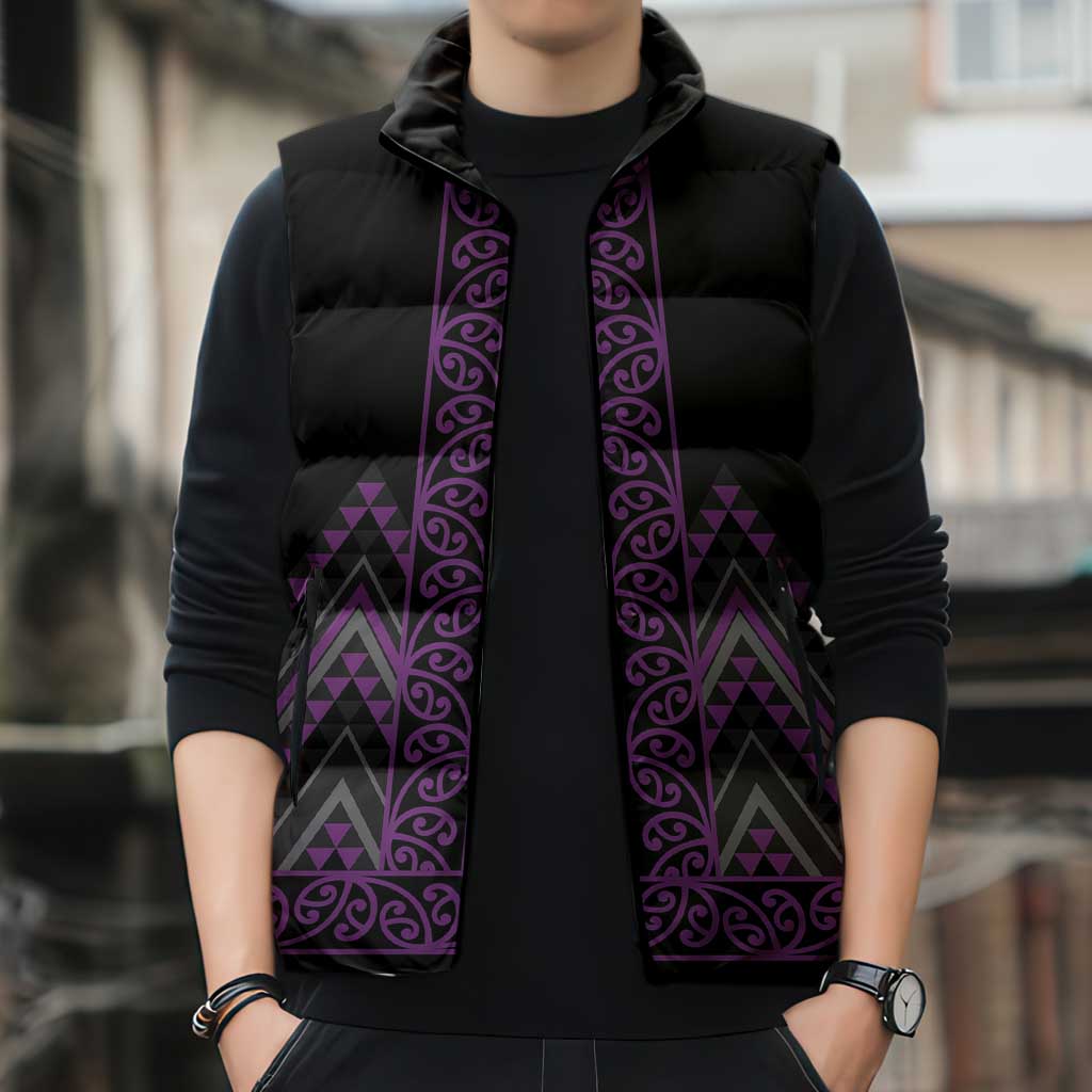 Purple Aotearoa Mangopare Kowhaiwhai Niho Taniwha Sleeveless Puffer Jacket Maori New Zealand LT14 - Polynesian Pride
