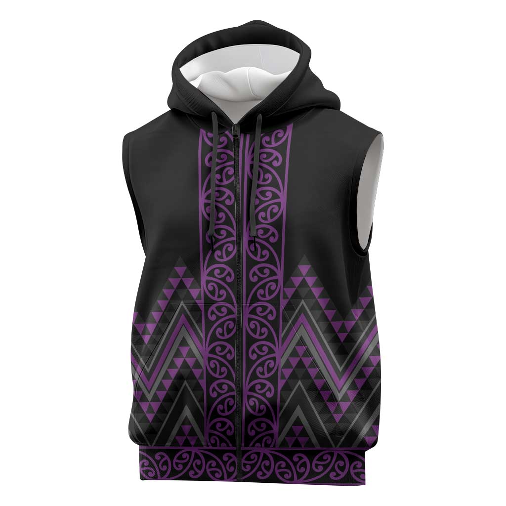 Purple Aotearoa Mangopare Kowhaiwhai Niho Taniwha Sleeveless Zip Hoodie Maori New Zealand - Polynesian Pride