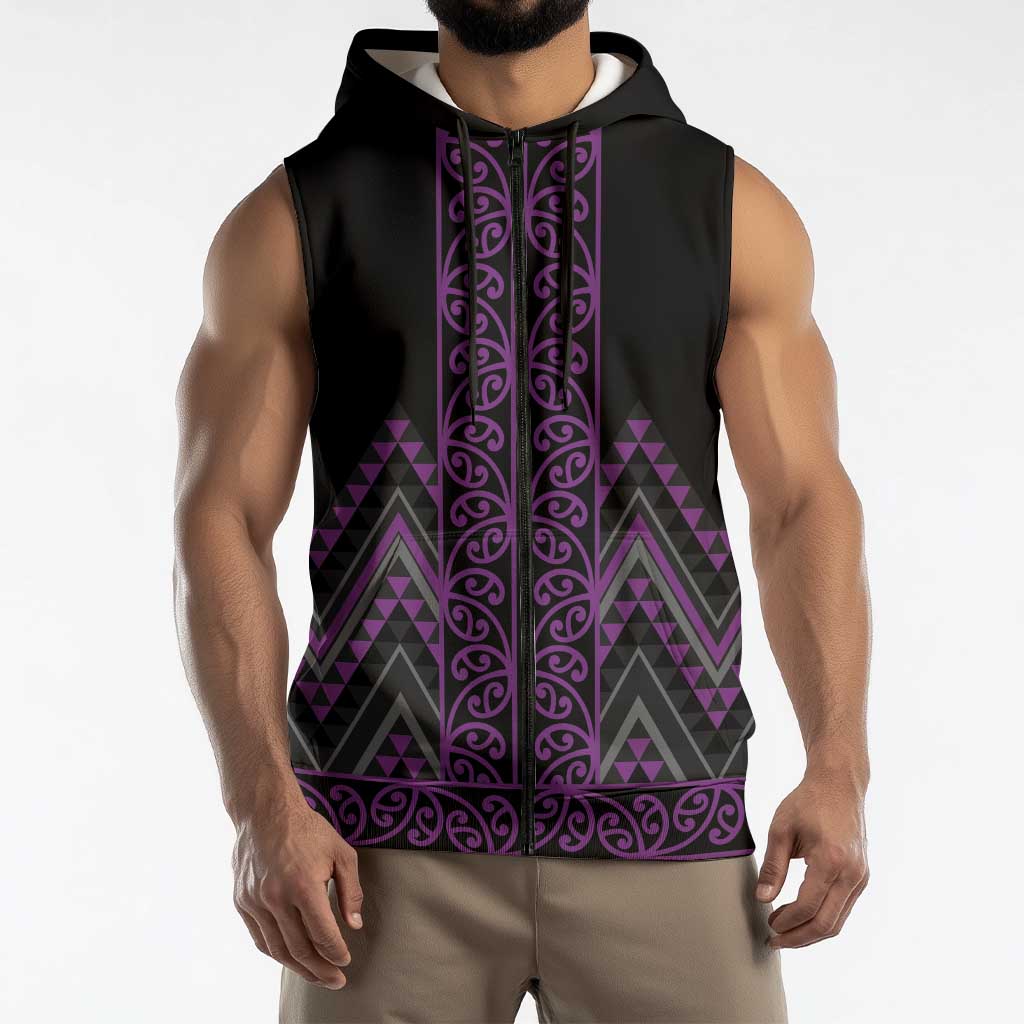 Purple Aotearoa Mangopare Kowhaiwhai Niho Taniwha Sleeveless Zip Hoodie Maori New Zealand LT14 - Polynesian Pride