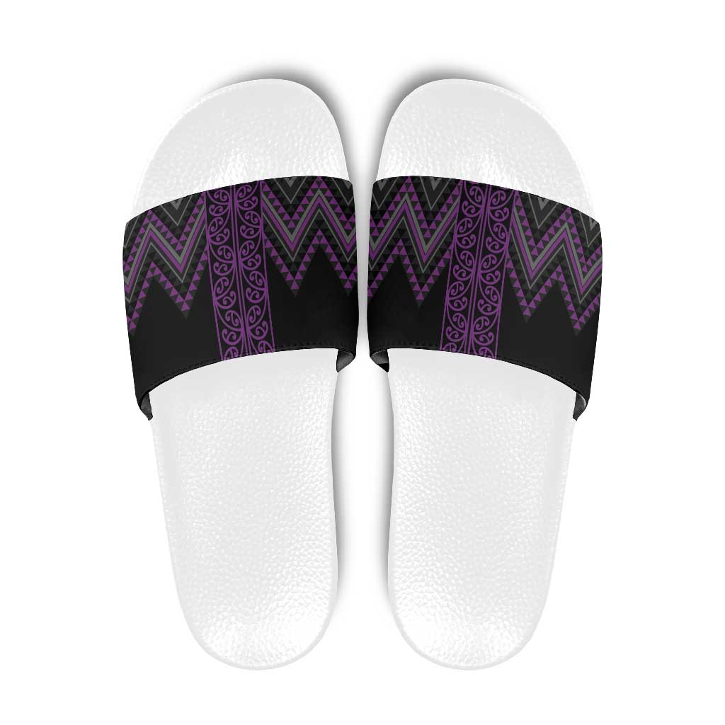 Purple Aotearoa Mangopare Kowhaiwhai Niho Taniwha Slide Sandals Maori New Zealand LT14 Purple - Polynesian Pride
