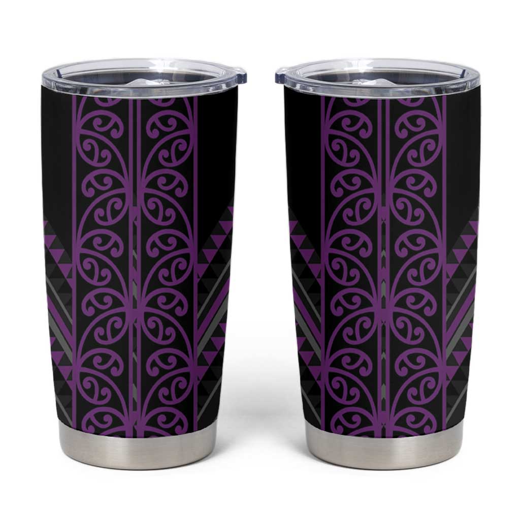 Purple Aotearoa Mangopare Kowhaiwhai and Niho Taniwha Tumbler Cup Maori New Zealand LT14 Purple - Polynesian Pride