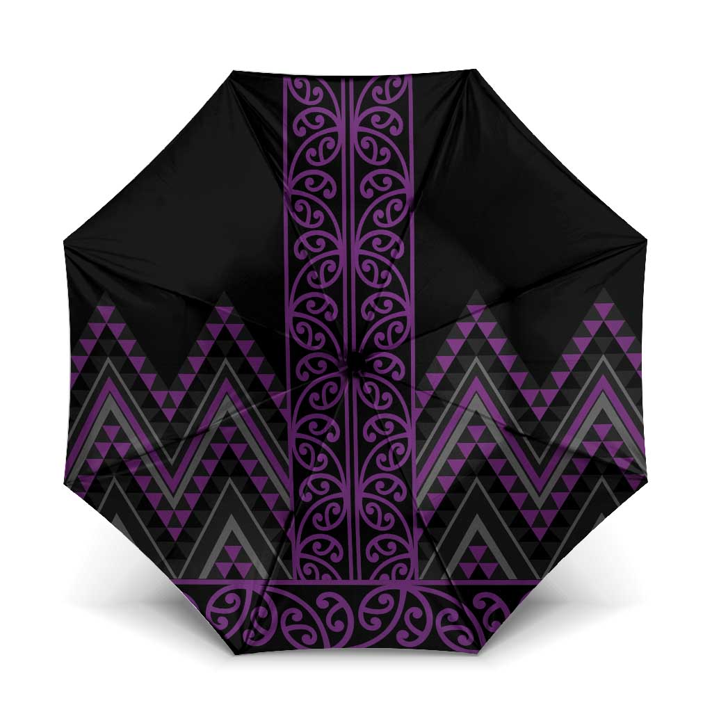 Purple Aotearoa Mangopare Kowhaiwhai Niho Taniwha Umbrella Maori New Zealand LT14 One Size Folded 11.42 inch Opened Diameter 37.4 inch Purple - Polynesian Pride