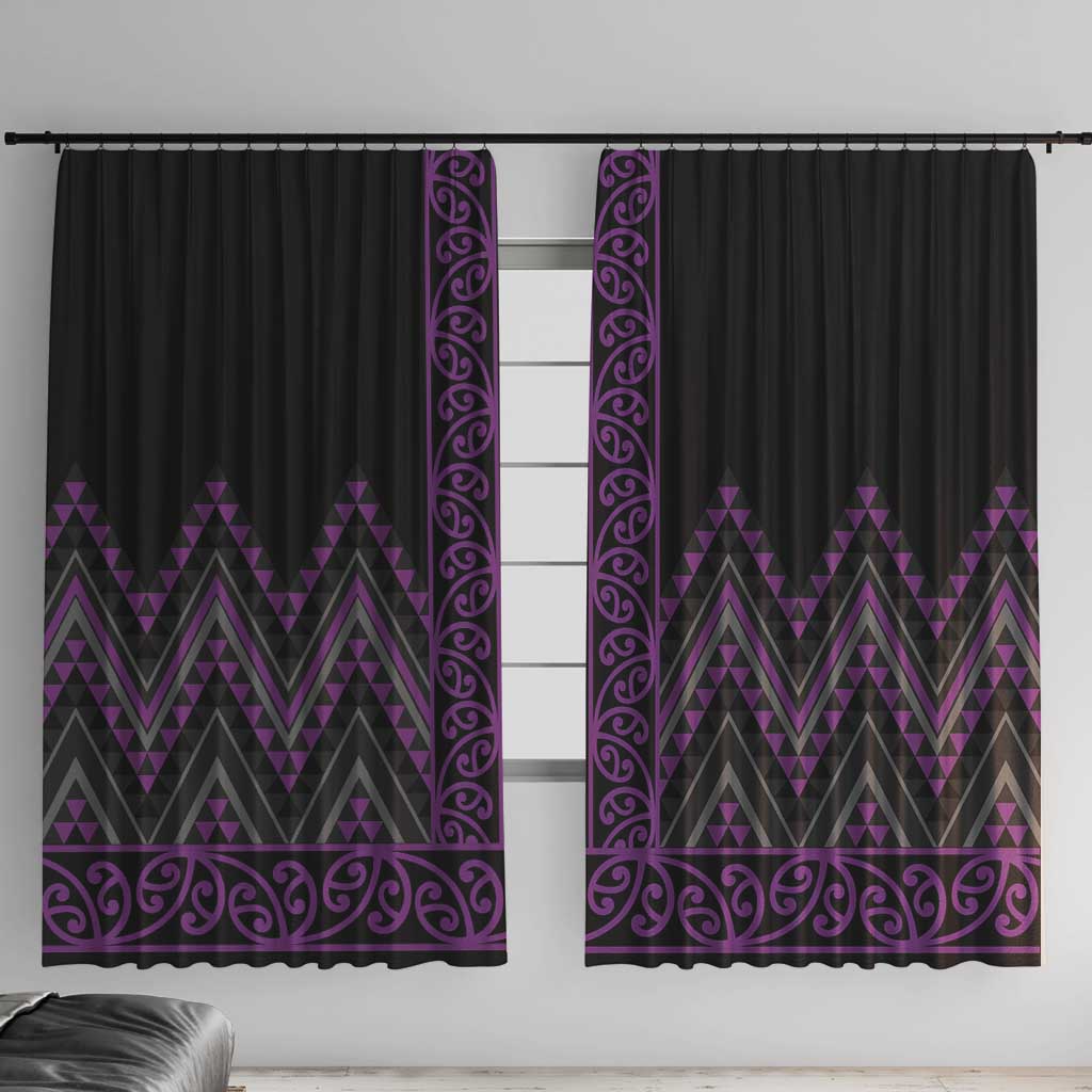 Purple Aotearoa Mangopare Kowhaiwhai and Niho Taniwha Window Curtain Maori New Zealand LT14 With Hooks Purple - Polynesian Pride