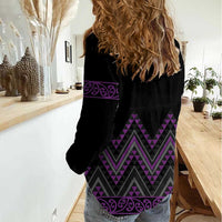 Purple Aotearoa Mangopare Kowhaiwhai and Niho Taniwha Women Casual Shirt Maori New Zealand