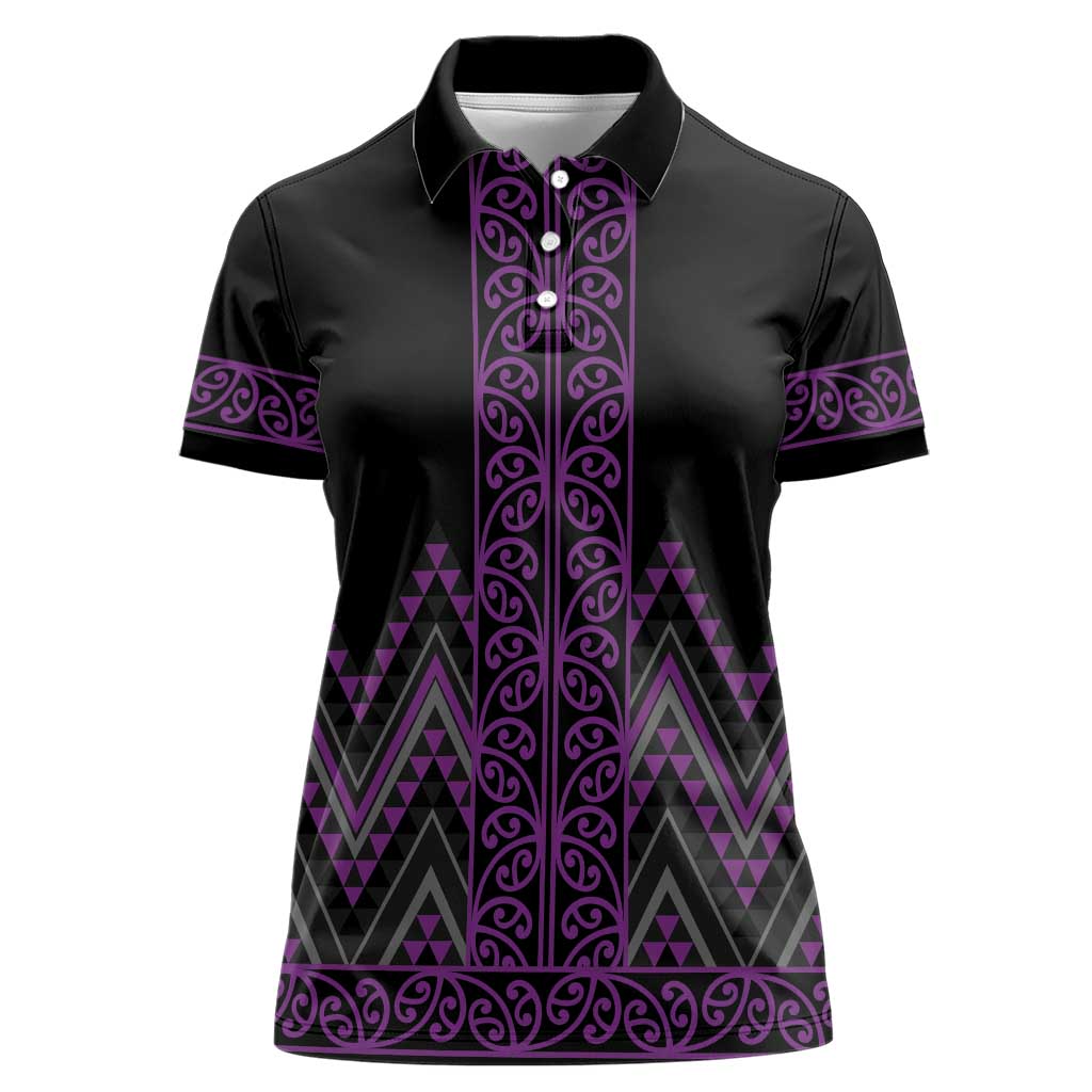Purple Aotearoa Mangopare Kowhaiwhai and Niho Taniwha Women Polo Shirt Maori New Zealand LT14 Female Purple - Polynesian Pride