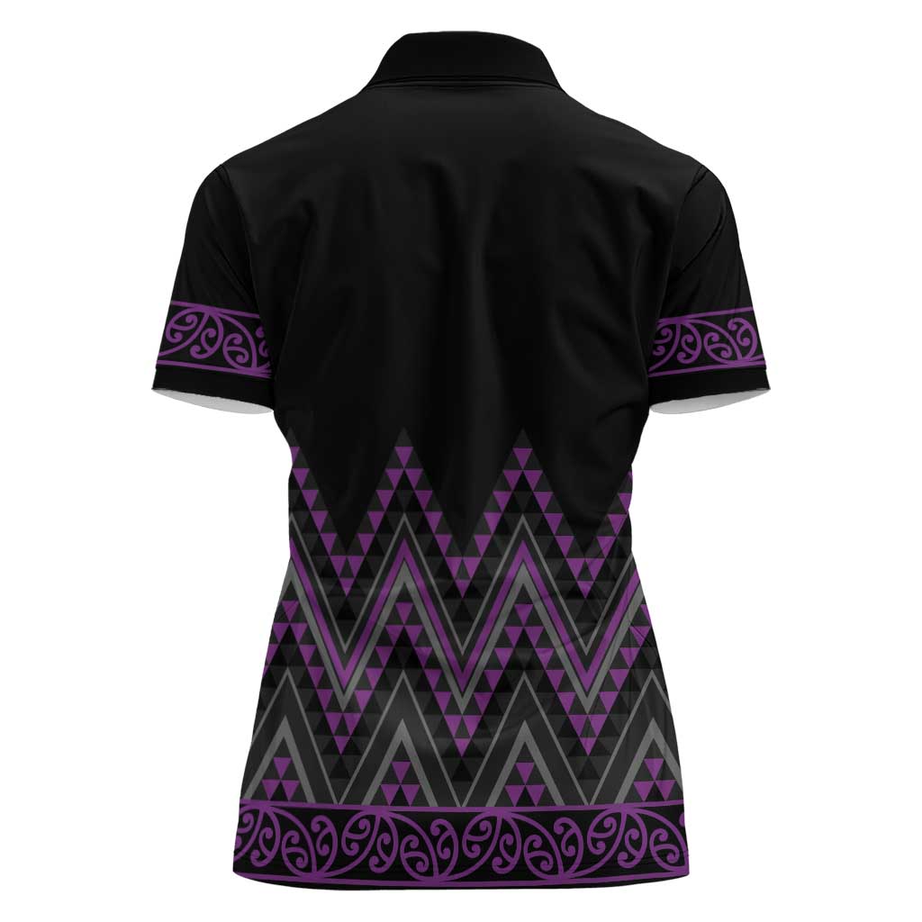 Purple Aotearoa Mangopare Kowhaiwhai and Niho Taniwha Women Polo Shirt Maori New Zealand LT14 - Polynesian Pride