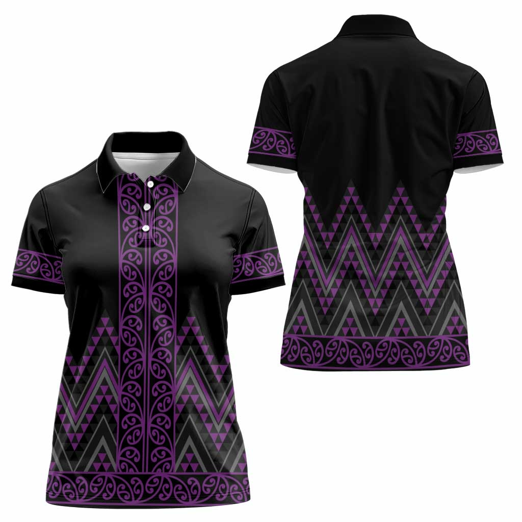 Purple Aotearoa Mangopare Kowhaiwhai and Niho Taniwha Women Polo Shirt Maori New Zealand LT14 - Polynesian Pride