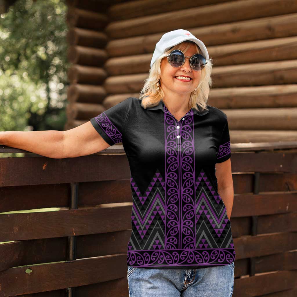 Purple Aotearoa Mangopare Kowhaiwhai and Niho Taniwha Women Polo Shirt Maori New Zealand LT14 - Polynesian Pride