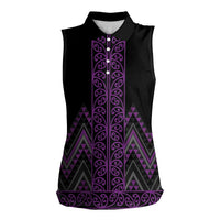 Purple Aotearoa Mangopare Kowhaiwhai and Niho Taniwha Women Sleeveless Polo Shirt Maori New Zealand LT14 Female Purple - Polynesian Pride