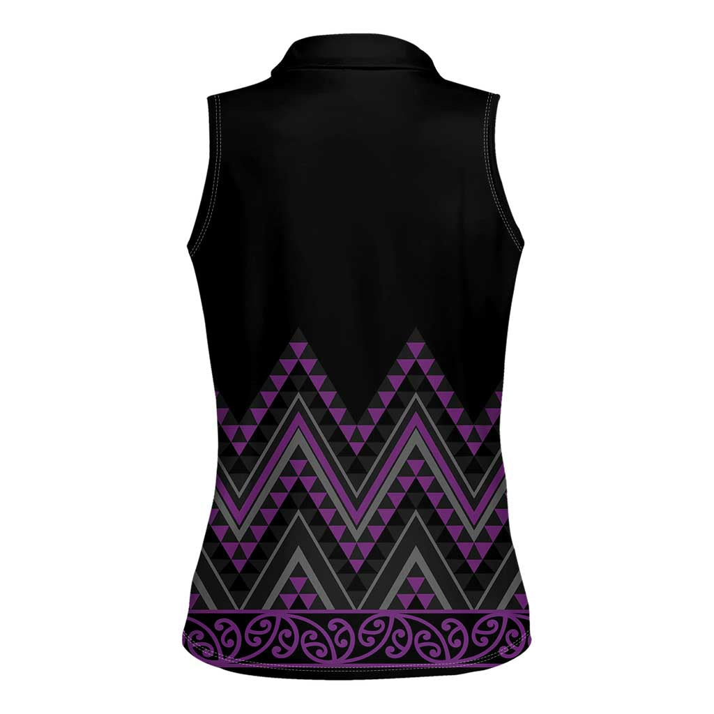 Purple Aotearoa Mangopare Kowhaiwhai and Niho Taniwha Women Sleeveless Polo Shirt Maori New Zealand LT14 - Polynesian Pride