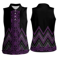 Purple Aotearoa Mangopare Kowhaiwhai and Niho Taniwha Women Sleeveless Polo Shirt Maori New Zealand LT14 - Polynesian Pride