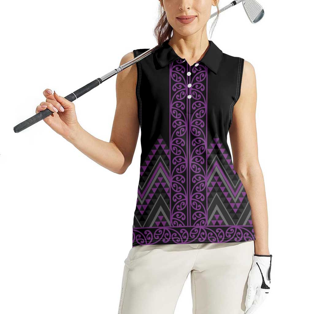 Purple Aotearoa Mangopare Kowhaiwhai and Niho Taniwha Women Sleeveless Polo Shirt Maori New Zealand LT14 - Polynesian Pride