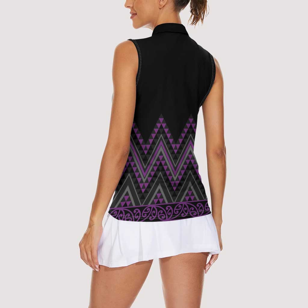 Purple Aotearoa Mangopare Kowhaiwhai and Niho Taniwha Women Sleeveless Polo Shirt Maori New Zealand LT14 - Polynesian Pride